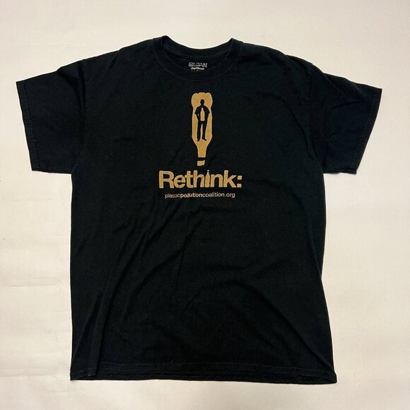 Rethink Plastic Pollution Printed T Shirt Black Large - Picture 1 of 5